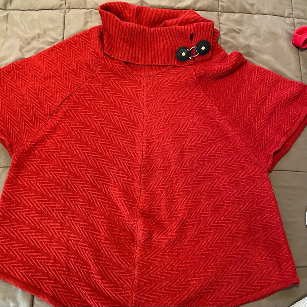👗 Dana Buchman Red Cowl Neck Sweater with Button Accent